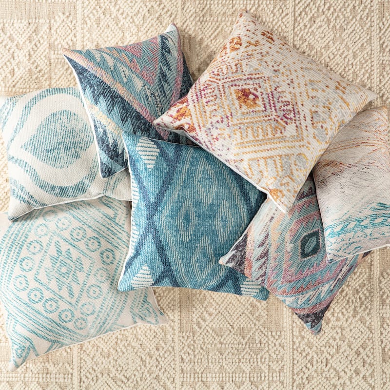 Nikki Chu Malae Indoor/ Outdoor Tribal Turquoise/ Cream Throw Pillow