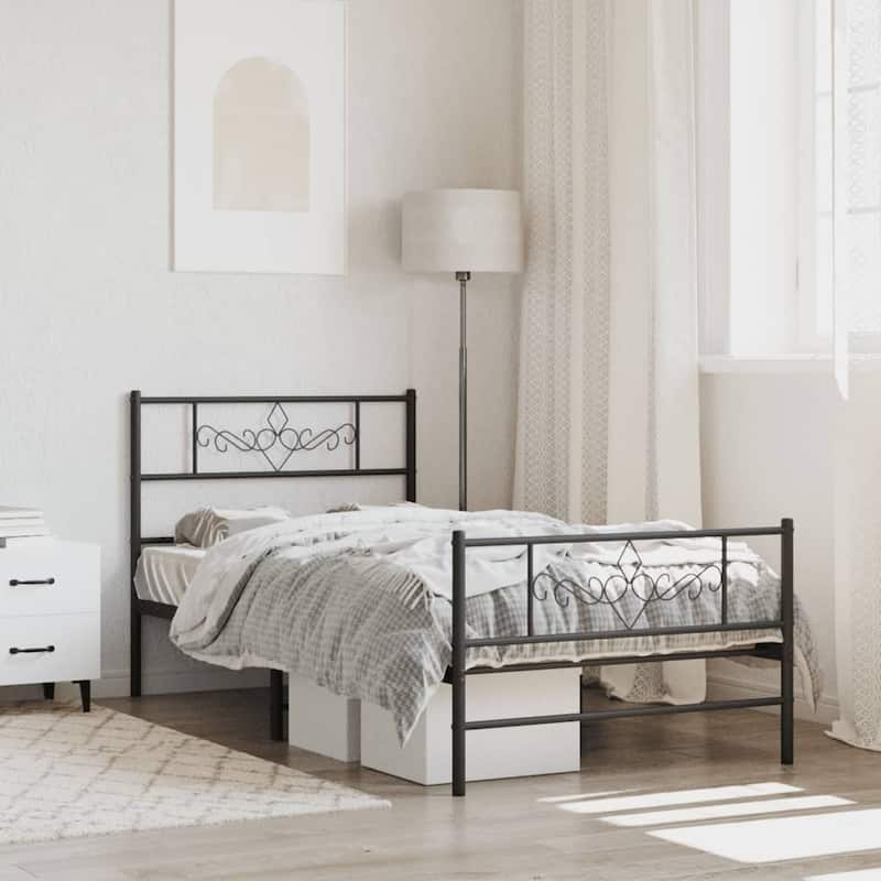 vidaXL 12 Inches Black Twin Metal Bed Frame No Mattress - 77.2" x 41.3" x 35.4"