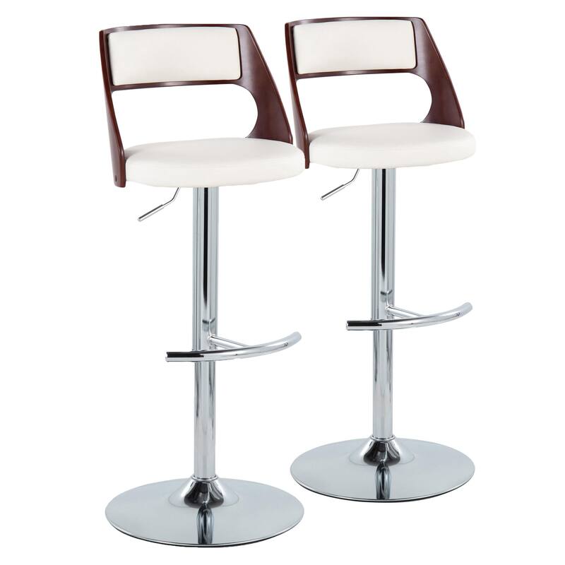 Carson Carrington Alingsas Adjustable Bar Stool - Set of 2 - White PU/Mahogany Wood/Chrome Metal