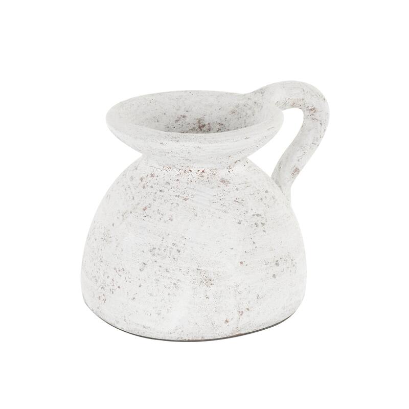Ceramic Antique Style Textured Pot Decorative Vase with Handle - Cream - Roche River Decor