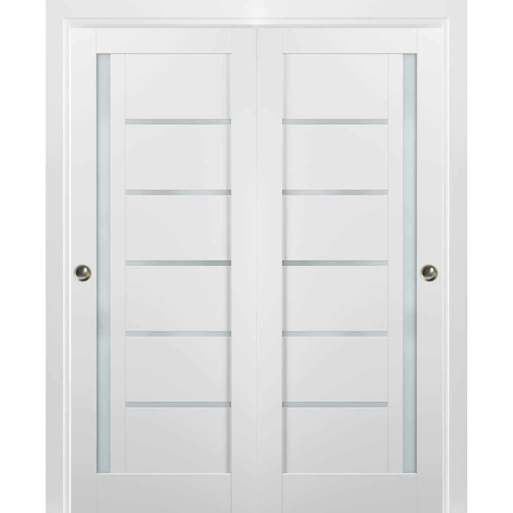 Sliding Closet Bypass Doors hardware / Quadro 4088 White Silk Frosted Opaque Glass