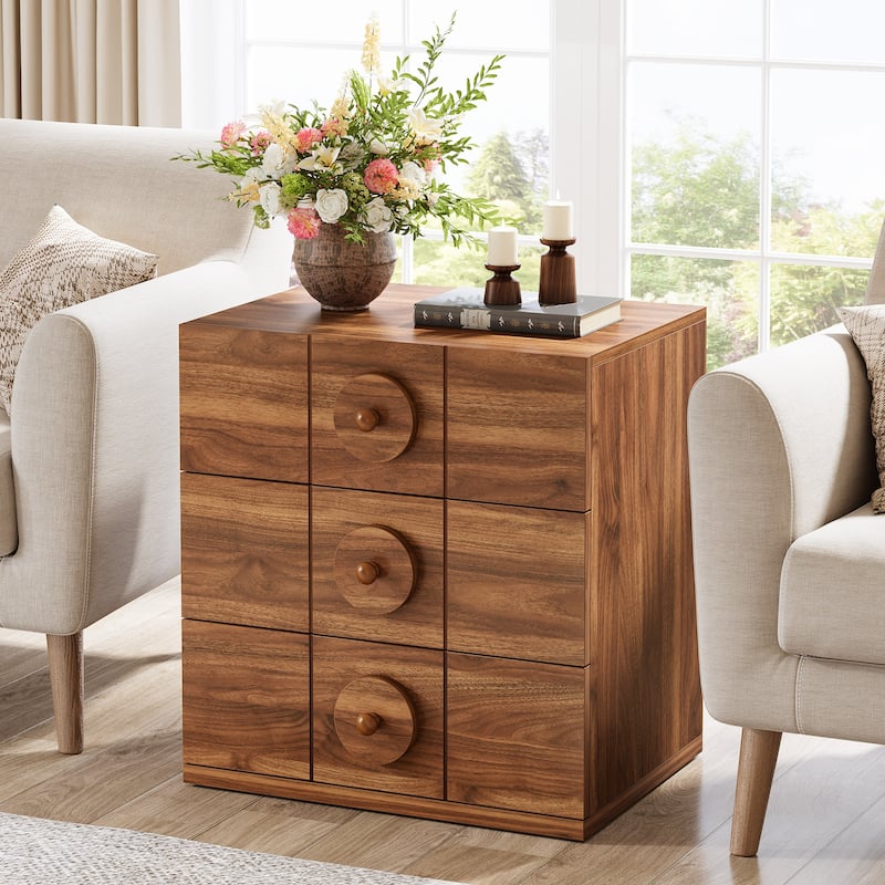 3 Drawers Nightstand with Solid Handles, Modern Night Stand for Bedroom