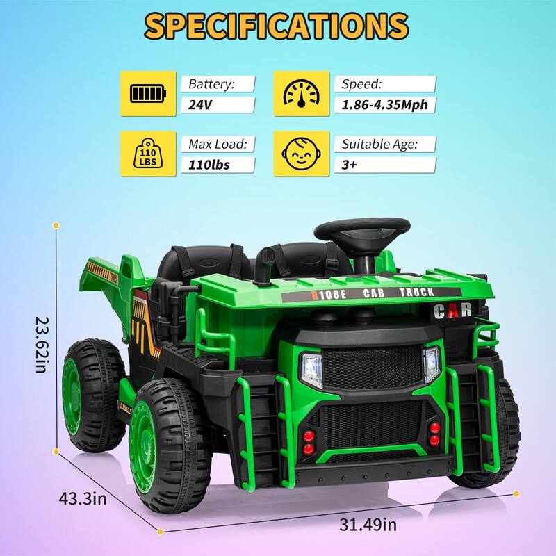 24V 2 Seater Kids Ride On Dump Truck with R/C