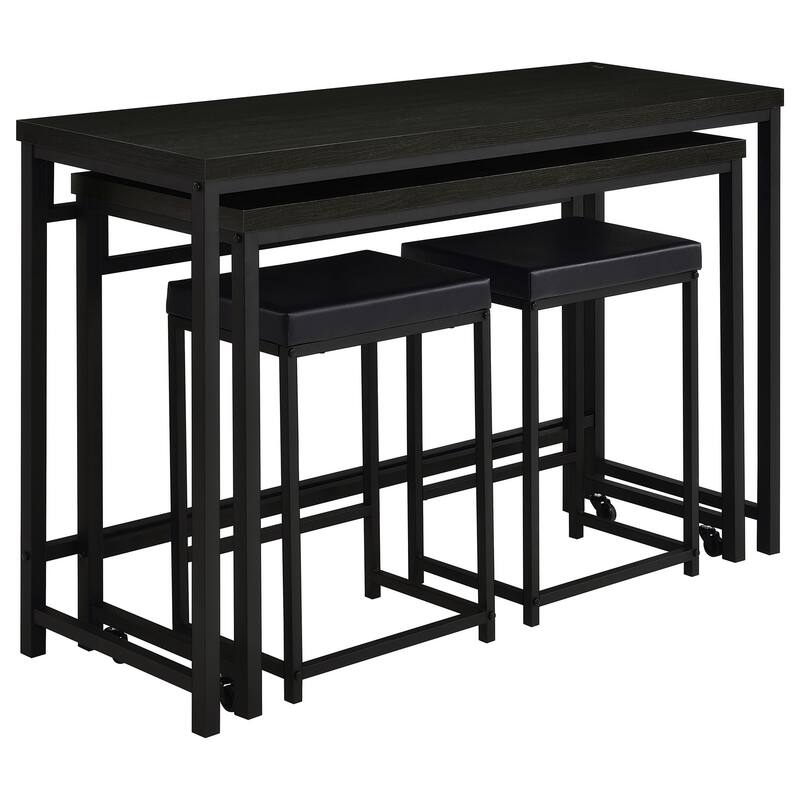 Havel 4pc Dual Counter Table Set with 2 Stools, USB, Black Faux Leather