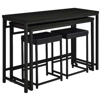 Havel 4pc Dual Counter Table Set with 2 Stools, USB, Black Faux Leather
