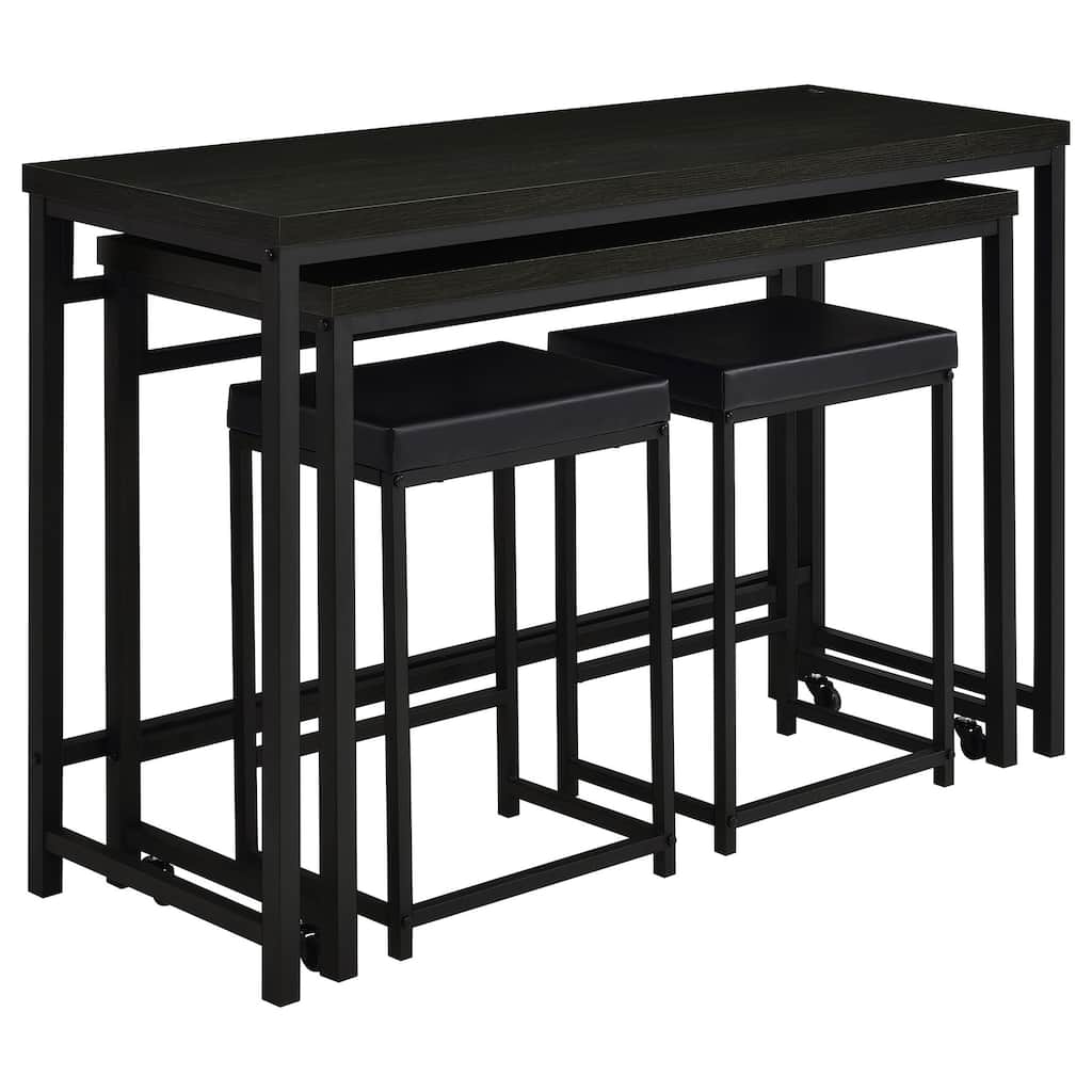 Havel 4pc Dual Counter Table Set with 2 Stools, USB, Black Faux Leather