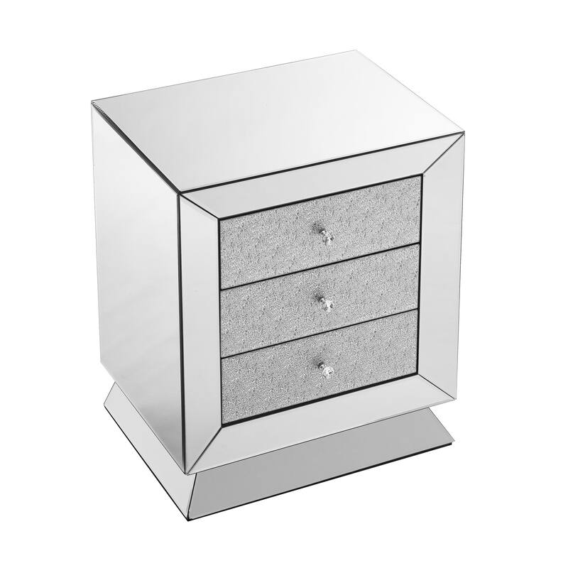 Modern 3-Drawers Nightstand with Mirrored Panel