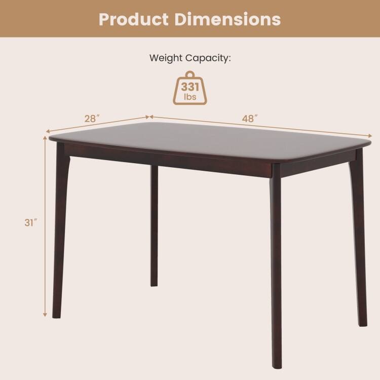 48 Inch Solid Wood Dining Table with Rubber Wood Supporting Legs for Kitchen Dining Room - 48" x 28" x 31"