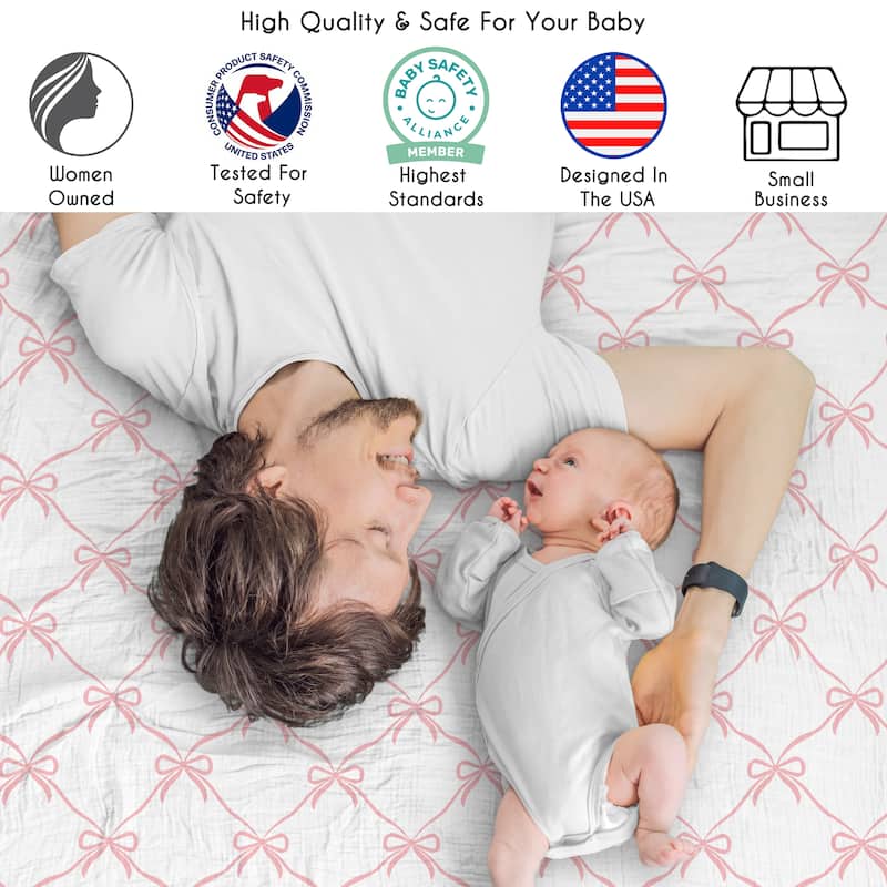 Sweet Jojo Designs Pink Bows Girl 2 Pack 100% Cotton Muslin Baby Swaddle Receiving Blankets - Solid Blush, for Ballet Collection