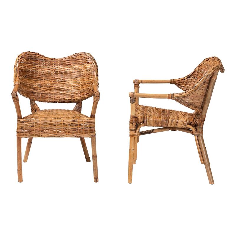 Tara Natural Rattan Dining Chair - Handwoven Wicker Armchair with Curved Backrest, Boho Coastal Seating