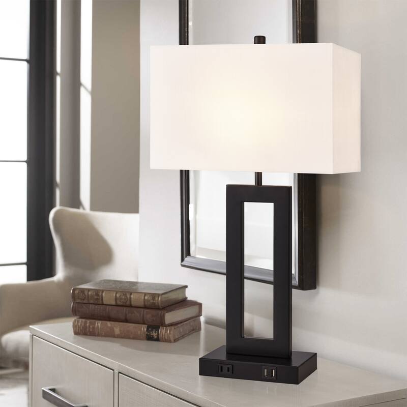 22" Gray USB Table Lamp Set With Touch Control