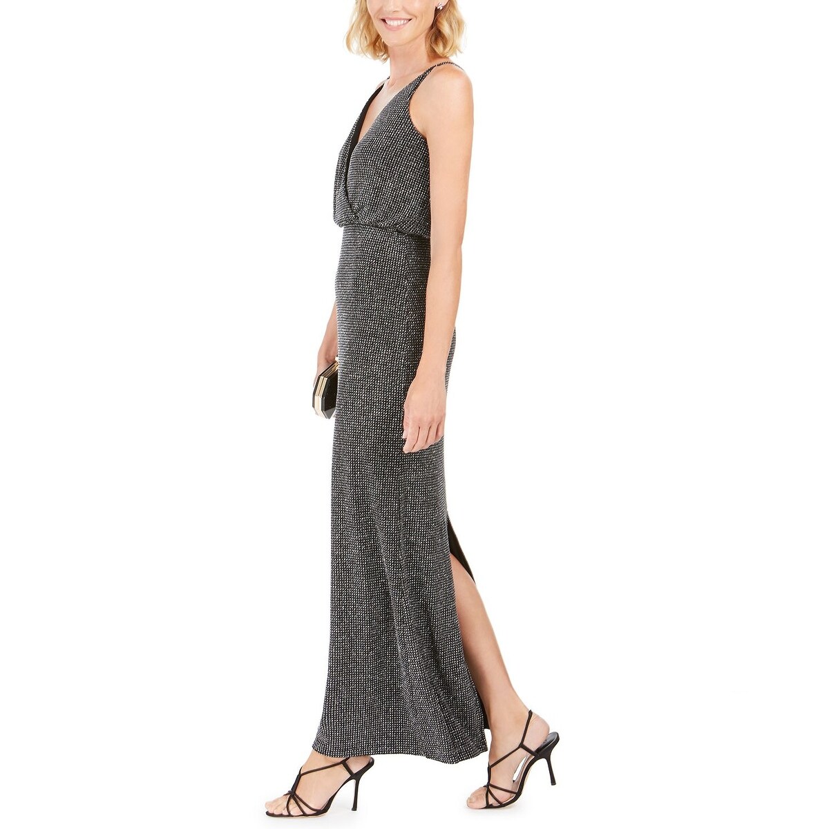 vince camuto glitter dress Vince Camuto Women's Glitter Zippered Spaghetti Strap V Neck Full Length Evening Sheath Dress Grey Size 2 - Bed Bath & Beyond