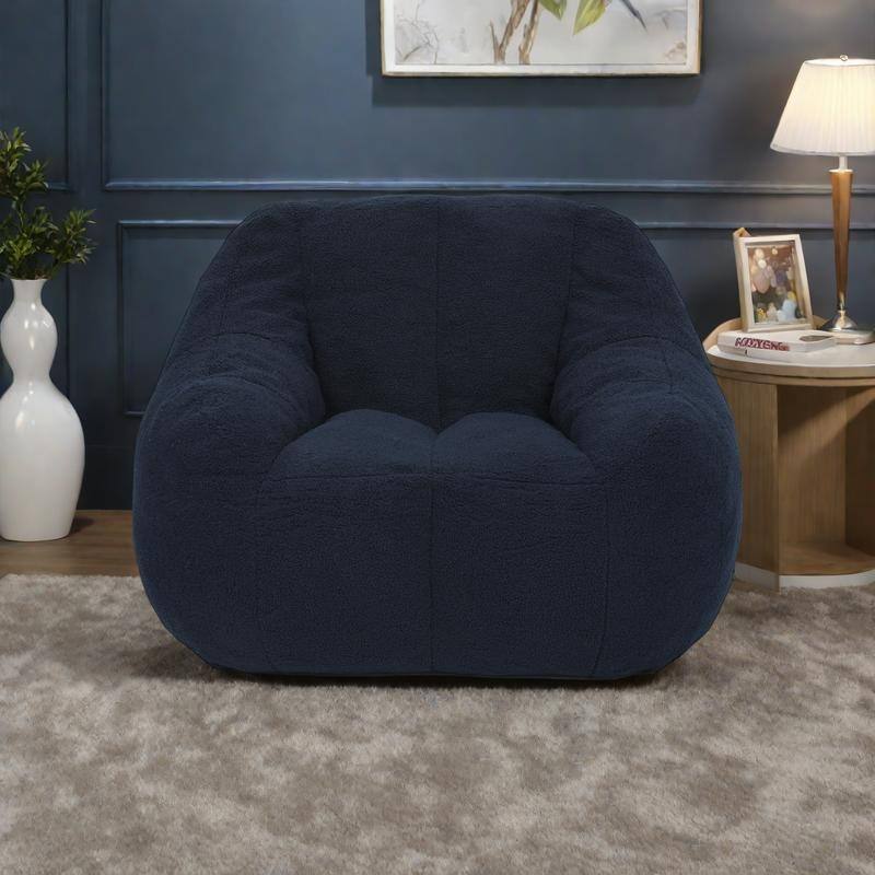 Teddy Fabric Bean Bag Lounge Chairs with Memory Foam Filling - Dark Blue
