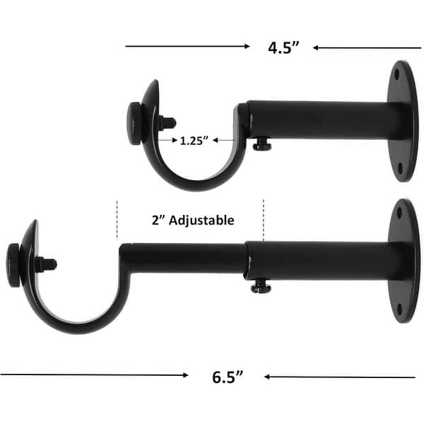 dimension image slide 4 of 7, Adjustable Solid Zinc Curtain Rod Bracket Wall Holder, Fits Up to 1 1/8" or 1 1/4" Rod, 2 Pieces
