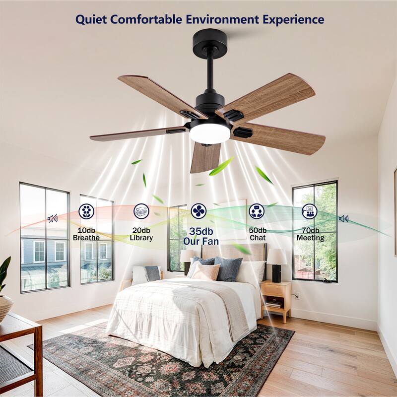 42" Ceiling Fan with Light, Remote Control, Dimmable LED, 6-Speed Quiet DC Motor