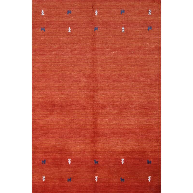 Orange Tribal Gabbeh Indian Rug Hand-Knotted Wool Carpet - 4'7" x 6'6"