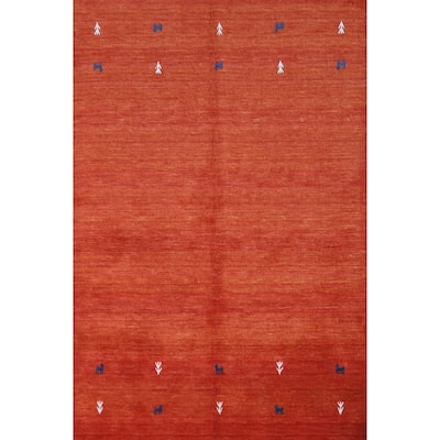 Orange Tribal Gabbeh Indian Rug Hand-Knotted Wool Carpet - 4'7" x 6'6"