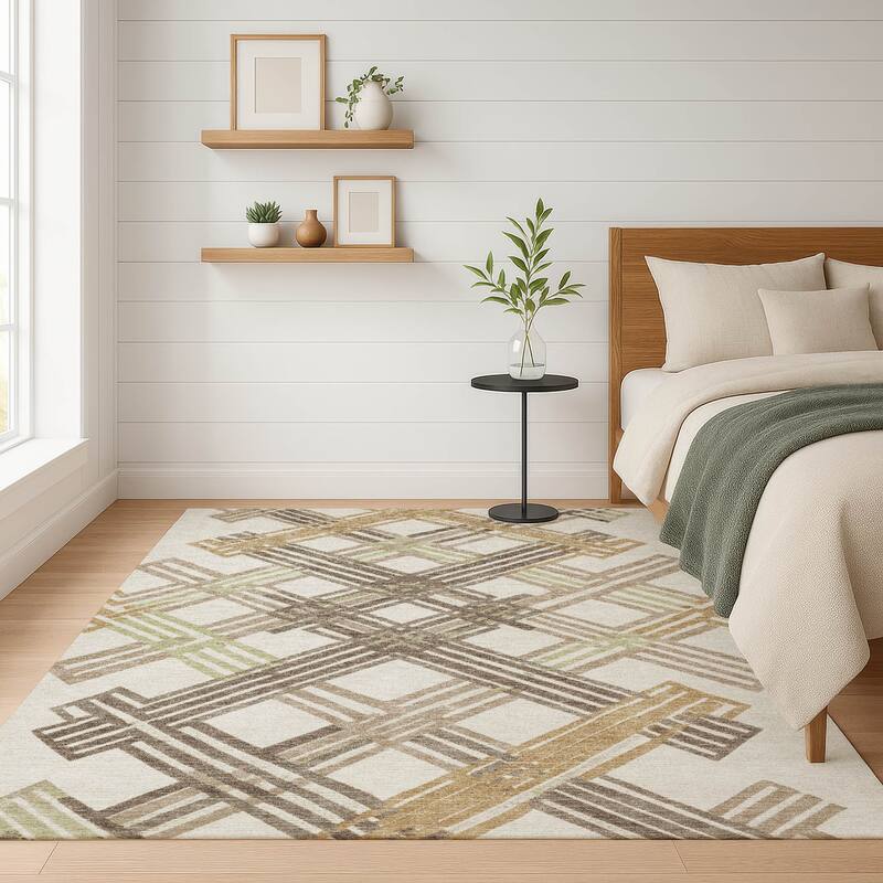 Machine Washable Indoor/ Outdoor Modern Trellis Chantille Rug