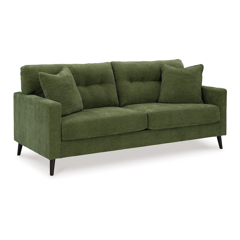 Bixy Sofa, 2 Accent Throw Pillows, 79 Inch Green Tufted Polyester