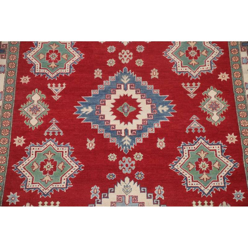 Hand Knotted Oriental 100% Wool Carpet Traditional Geometric Red Kazak Area Rug - 9' 10'' X 6' 8''