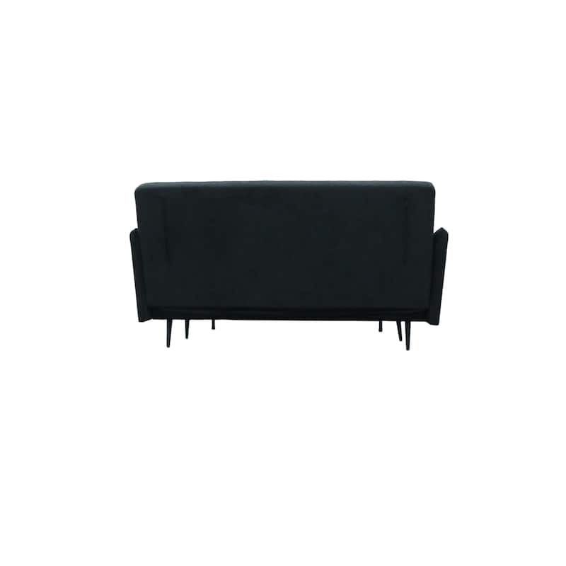 61"W Black Fabric Convertible Loveseat Sleeper With Pillows