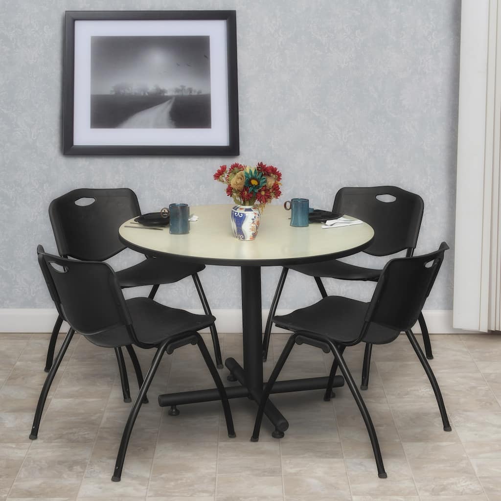 36" Round Breakroom Table- Maple & 4 'M' Stack Chairs- Black - 36