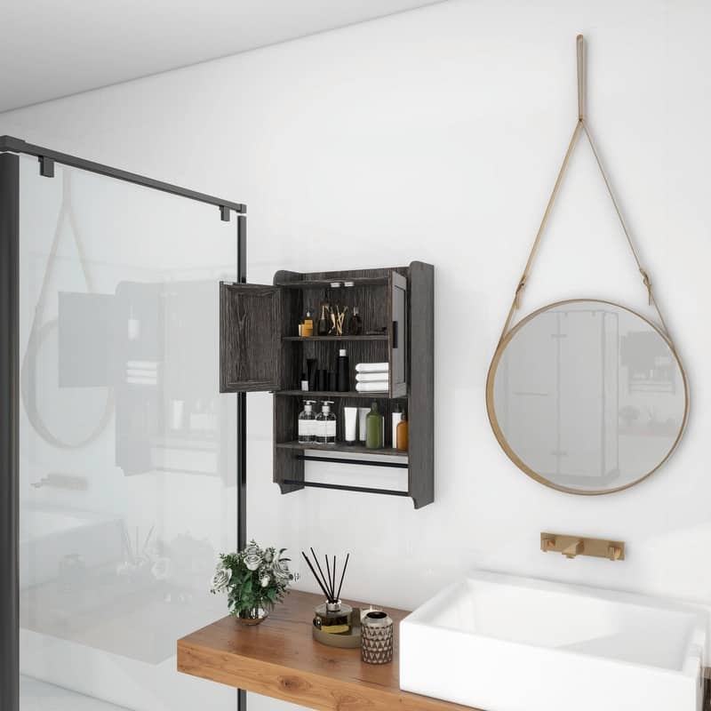 Bathroom Wall Cabinet with Adjustable Shelf, Towel Bar, and Paper Holder