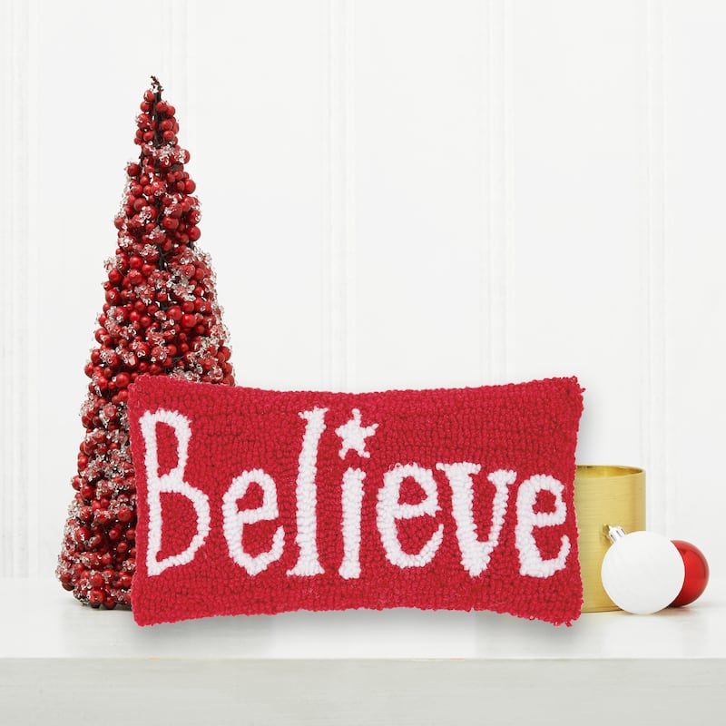 6" x 12" Believe Hooked Petite Christmas Holiday Pillow
