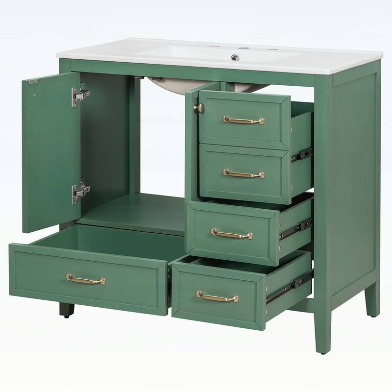 36-Inch Bathroom Vanity with Soft-Closing Drawers,Ceramic Sink,and Wood Frame