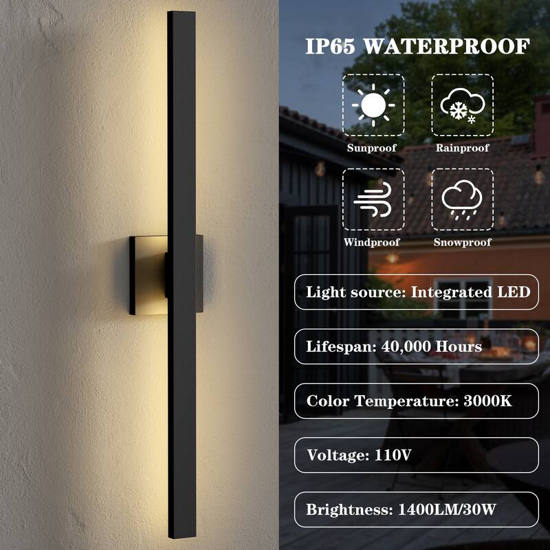 Black Aluminum LED Outdoor Wall Sconce Linear Wall Mounted Lights