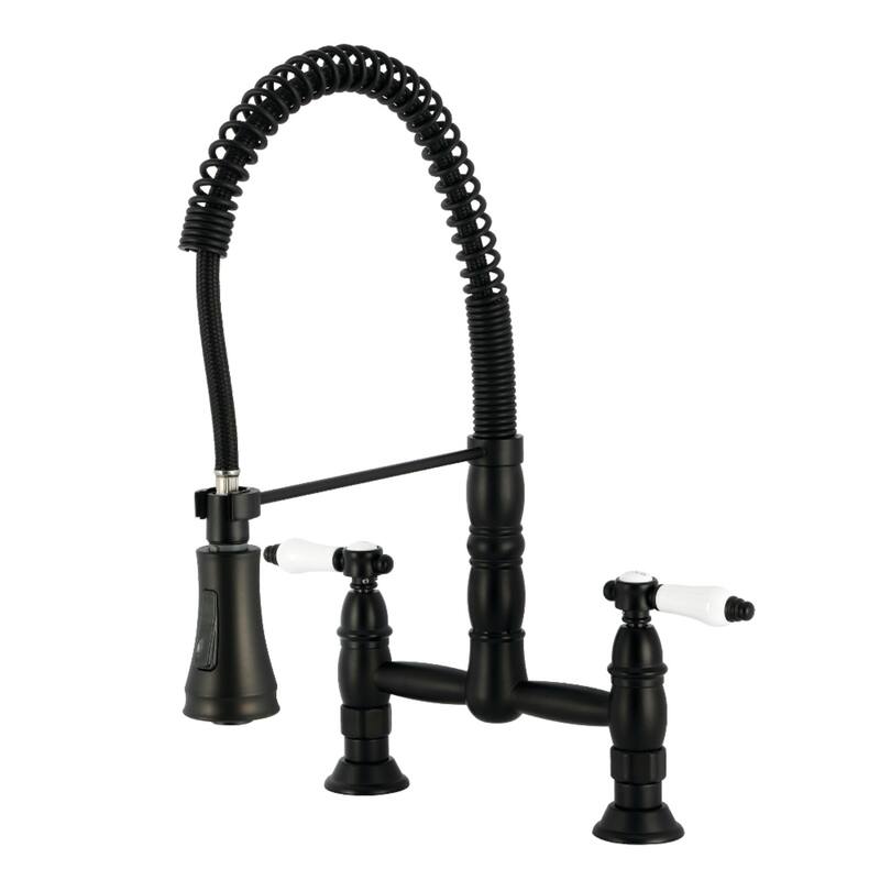 Kingston Brass Essex Double-Handle Wall-Mount Pre-Rinse Bridge Kitchen Faucet - Matte Black