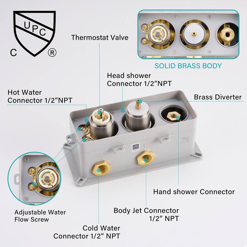 3-Function Ceiling-Mounted Shower System With 12" Ultra-Thin Square Shower Head,Body Jets And Hand Shower(Valve Included)