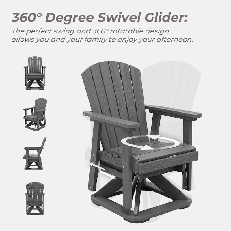 Set of 2 HDPE Adirondack Swivel Gliders, Outdoor Patio Chair Set