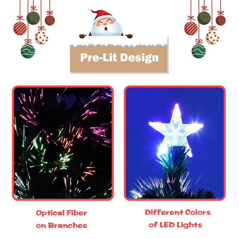 Gymax 6' Pre-Lit Multi-Color Lights Fiber Optic Artificial Christmas
