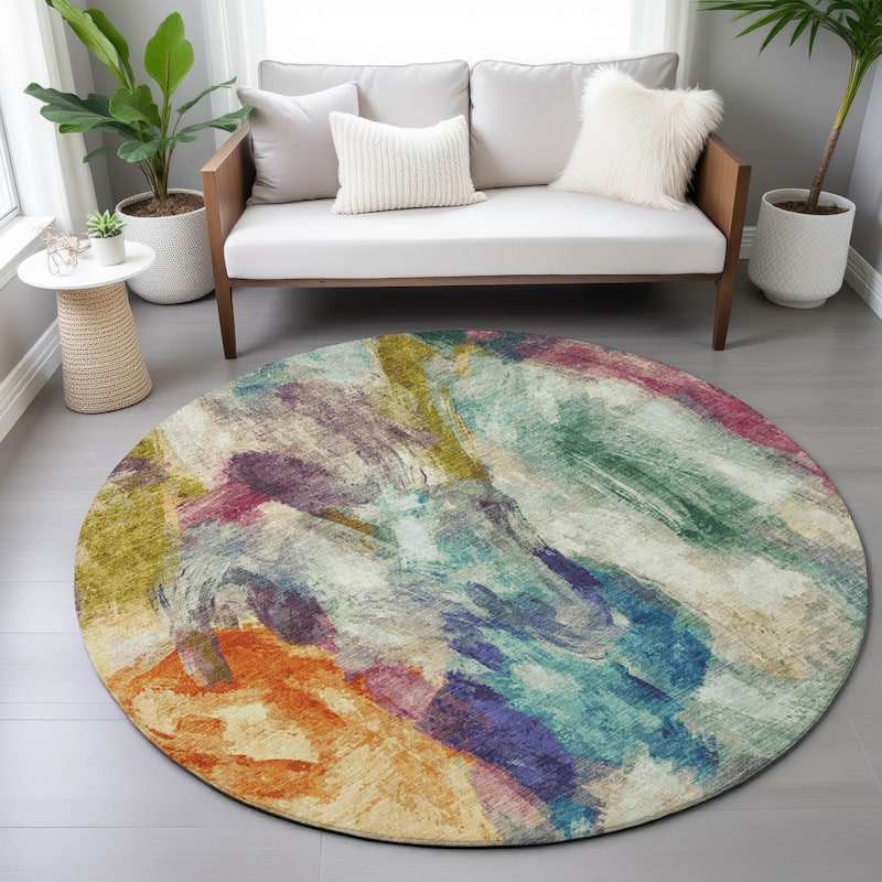 Machine Washable Indoor/Outdoor Modern Brushstrokes Chantille Rug