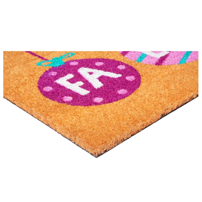HomeRoots 17" X 29" Brown White And Pink Christmas Outdoor Coir Door Mat - 17.00' X '29.00