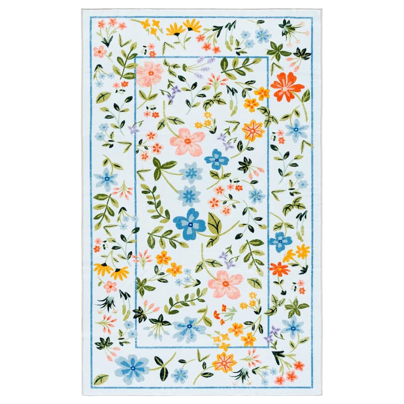 Martha Stewart Breda Machine Washable & Slip Resistant Rug - 3' x 5' - Light Blue/Rust