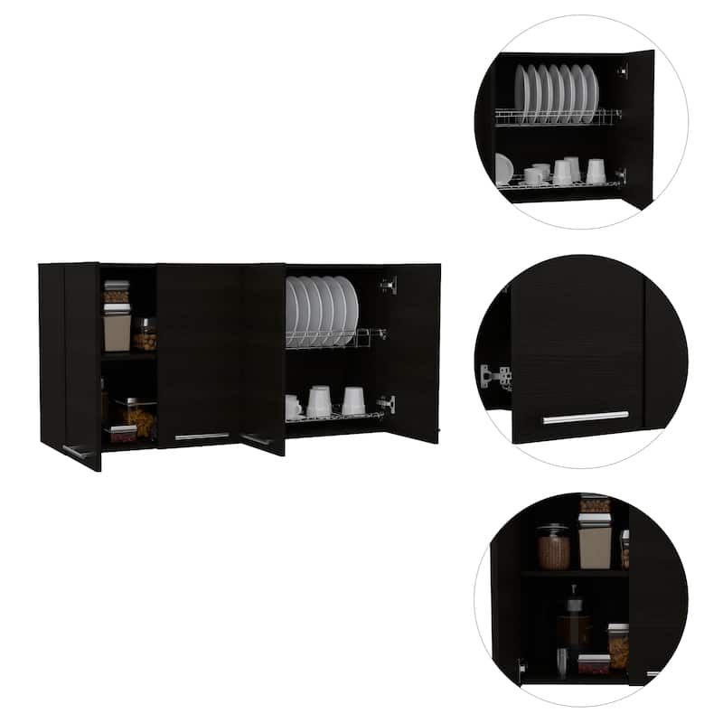 Stockton Rectangle Four Swing Doors Wall Cabinet Black Wengue