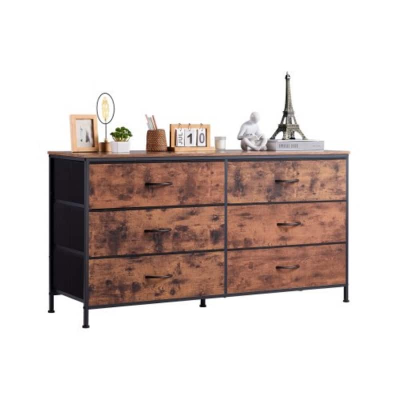 6 Fabric Drawer Closet Dresser TV Stand with Steel Frame Ideal for Any Room - Rustic-Brown