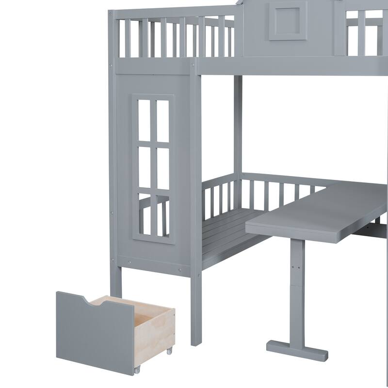 Stairway Bunk Bed w/Changeable Table, Turn into Upper Bed & Down Desk