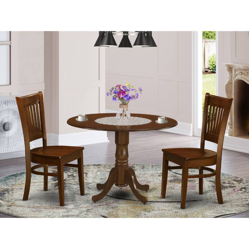 East West Furniture 3 Piece Kitchen Table Set Contains a Round Dining Room Table and 2 Kitchen Chairs, Espresso (Seat Options) - DLVA3-ESP-W