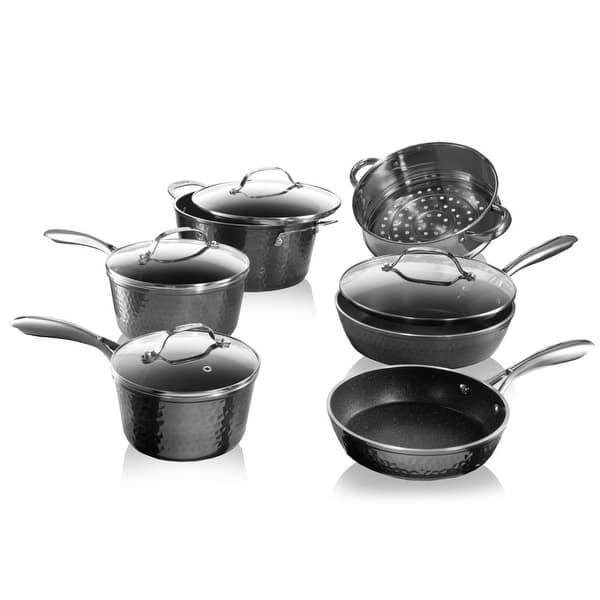 Shop Granitestone Diamond 10 Piece Aluminum Non Stick Hammered Cookware Set Overstock 31284454