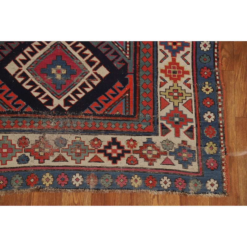 Hand Knotted Oriental 100% Wool Carpet Traditional Geometric Multi-Colored Kazak Runner Rug - 7' 6'' X 3' 4''