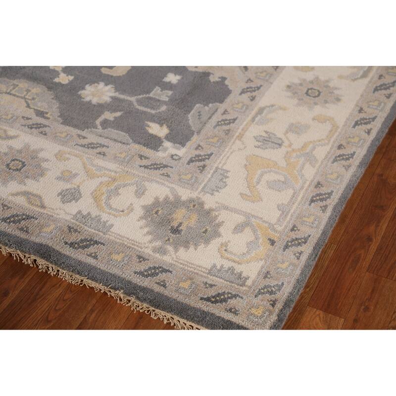 Gray Geometric Oushak Indian Area Rug Handmade Wool Carpet - 8'1" x 9'11"