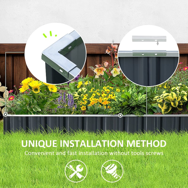Galvanized Metal Planter Box Floor-Standing Garden Beds Raised Garden Bed with Open Bottom for Courtyard Vegetables Flowers