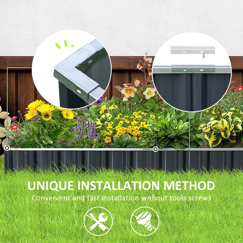 Modern Minimalist Garden Bed with Galvanized Metal Planter Box for Vegetables Flowers Herbs, Dark Gray - 8' x 10'