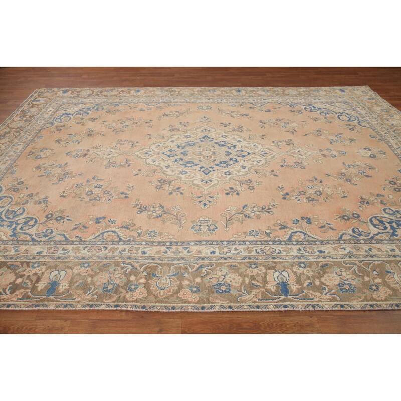 Hand Knotted Oriental 100% Wool Carpet Traditional Floral Peach Hamedan Area Rug - 11' 0'' X 7' 10''