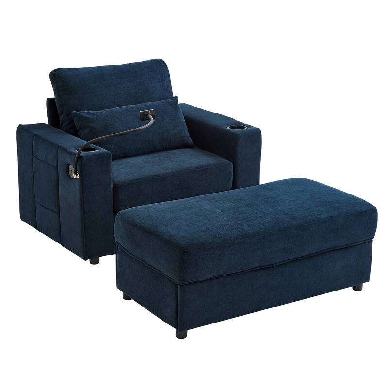 Modern Multifunctional Armchair Chaise Lounge with Movable Ottoman by Harper&Bright Designs