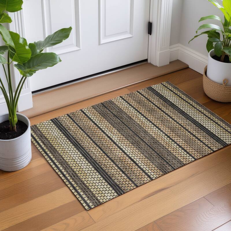 Machine Washable Indoor/ Outdoor Boho Stripe Chantille Rug