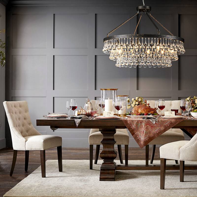 10-Light Modern Glam 31.5" 3-Tier Black Round Distressed Crystal Chandelier for Living Room